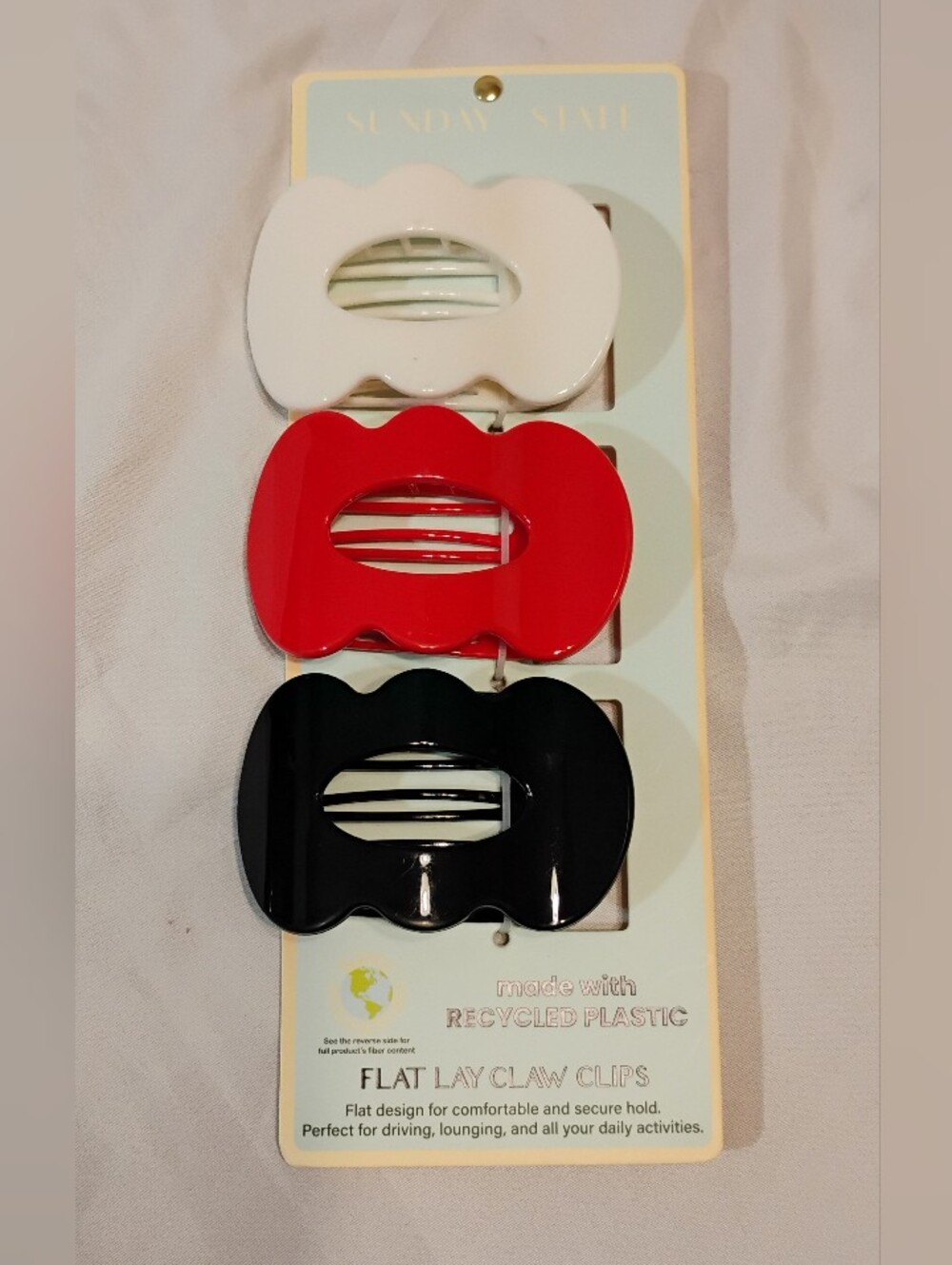 Sunday State  Flat Lay Claw Clips - White, Red & Black